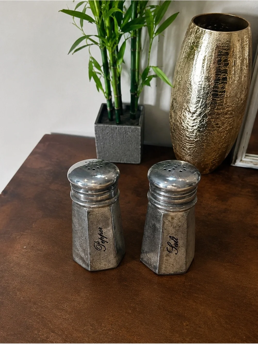 Pottery Barn Silver Metal Salt and Pepper Shakers